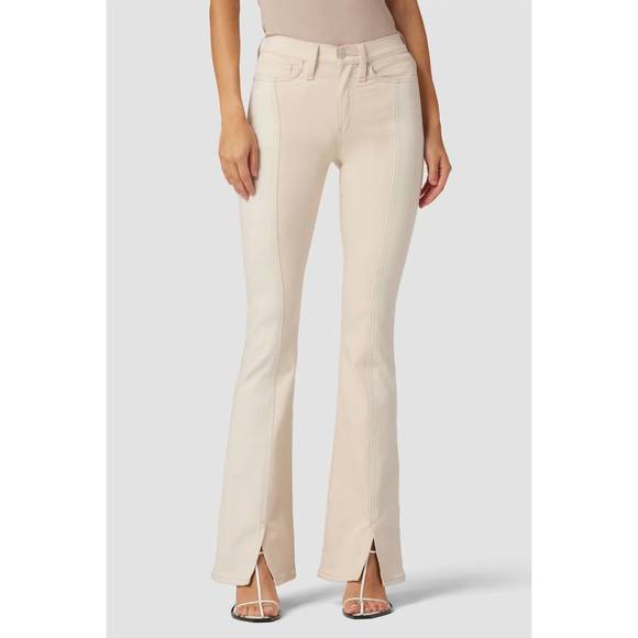 NEW HUDSON barbara high-rise bootcut slit hem jean in ecru colorblock - Picture 1 of 4